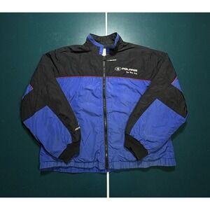 Vintage Polaris Windbreaker Jacket Mens XL Snowmobile‎ Racing Snow Check Blue